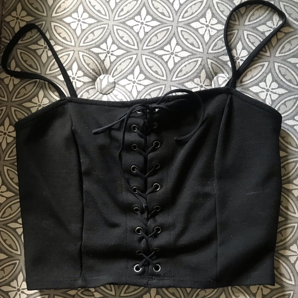 Black lace up crop top